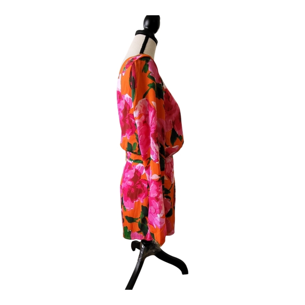 💕Lulu's Sweetest Song Orange Floral Print‎ Backless Long Sleeve Romper Siz… - Picture 6 of 8